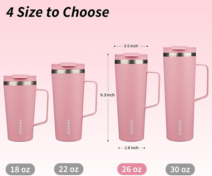 BJPKPK 26oz Insulated Tumbler with Handle, Lid & Straw, Stainless Steel | Double Wall Vacuum Insulated Coffee Travel Mug - Keeps Cold & Hot, BPA Free, Cupholder Fit for Office, Gym & Travel