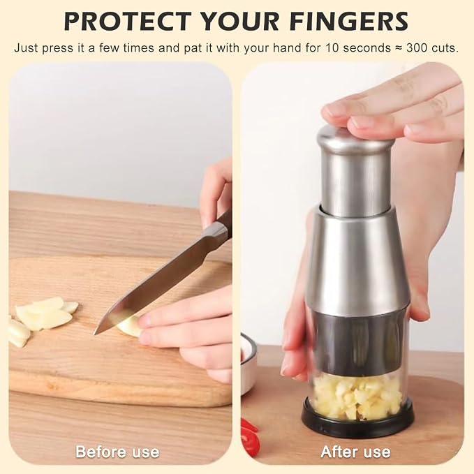 Manual Food Chopper, Compact Mini Dicer Stainless Steel Pressed Garlic Chopper, Functional Manual Garlic Press for Mincing Chopper Potato, Slicing Peppers and Onions