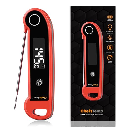 Digital Instant Read Meat Thermometer, NSF Certified | IP67 Waterproof Food Thermometer with Ambidextrous Backlit for Grilling, BBQ, Kitchen Cooking, Oil Deep Frying & Candy (Red)