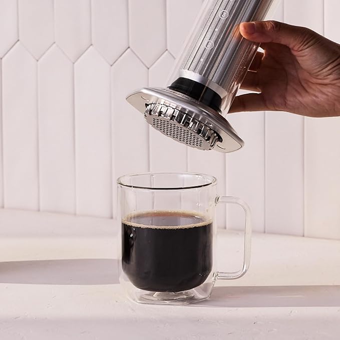 AeroPress Premium Coffee Press, Glass, Stainless Steel & Aluminum, Silver | Glass, Stainless Steel & Aluminum, All-in-One French Press, Pour-Over & Espresso Style, Manual Brewer