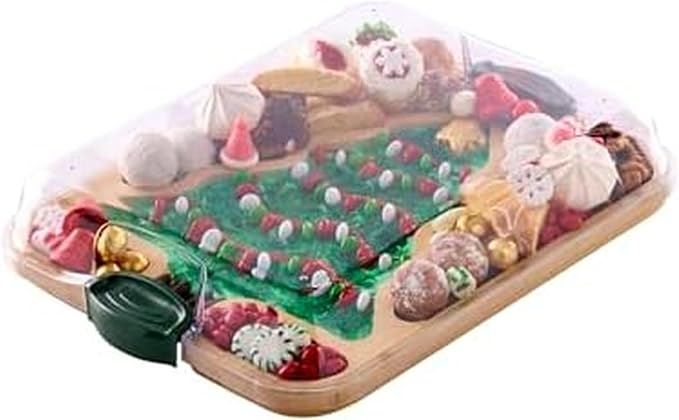Farberware Tree Build-A-Board with Clear Locking Lid – Holiday Prep and Serve Board for Charcuterie, Cookies, Candy, and Seasonal Entertaining