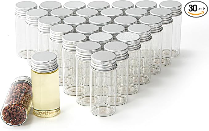 30ml Glass vials 30pcs,With aluminum screw cap30pcs Clear Glass Bottles