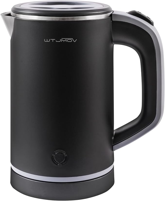 Small Kettle Electric, 0.8L Double Wall Portable Travel Kettle with 304 Stainless Steel, 600W Mini Hot Water Boiler with Auto Shut-off, Fast Boil, BPA-Free