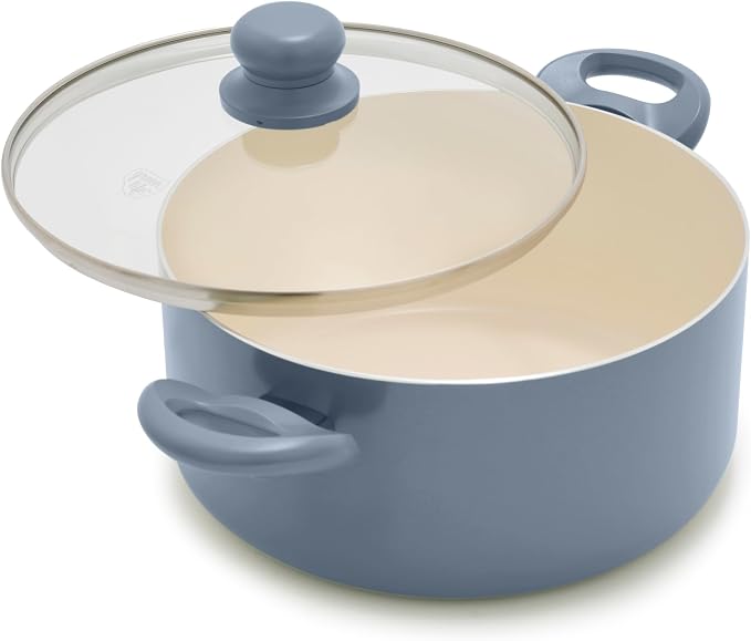 GreenLife 5QT Ceramic Nonstick Stockpot with Lid, Slate Blue | PFAS-Free Nonstick Coating, Casserole Pot, Soup Pot, Pasta Pot, Induction Ready, All Stovetop Compatible, Dishwasher Safe