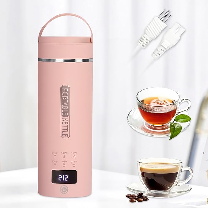 Pink Travel Electric Kettle with LCD Display, 6 Temperature Settings, 450ml / 15.2oz, 304 Stainless Steel, Auto Shut-Off and Dry Boil Protection, Compact and Portable Electric Kettle
