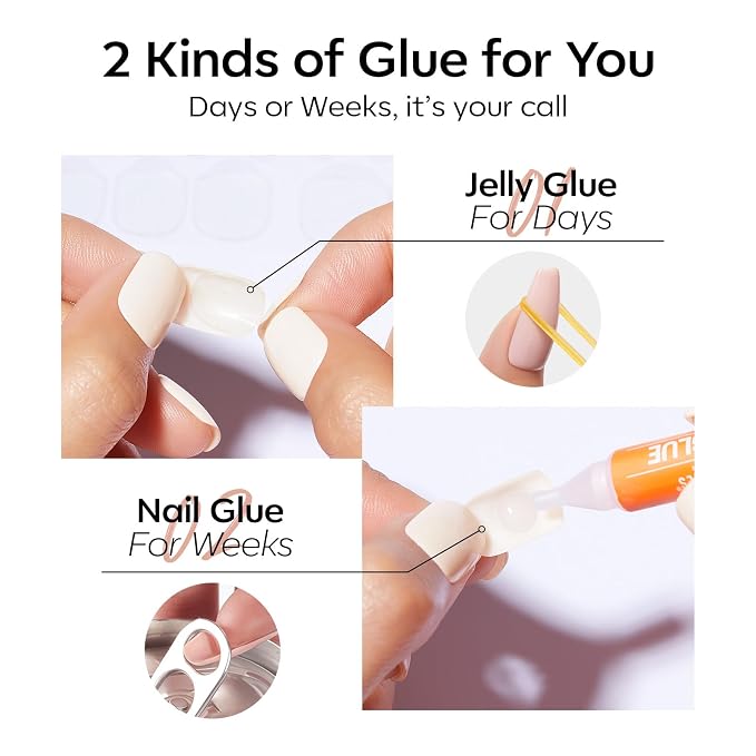modelones Nude Short Press on Nails, Semi-Transparent Oval Fake Nails Kit | Press Ons with Nail Glue, Adhesive Tabs, Nail File, Prep Pad, Manicure Stick, 32Pcs 16 Sizes, Summer Women Girl Gift