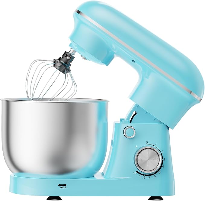 NEWBULIG Stand Mixer 4.2QT, Kitchen Electric Mixers Alternative | 10-Speed Dough Hook, Whisk, Beater & Splash Lid, Multi-Cover for Baking, Cakes and Home Cooking Needs