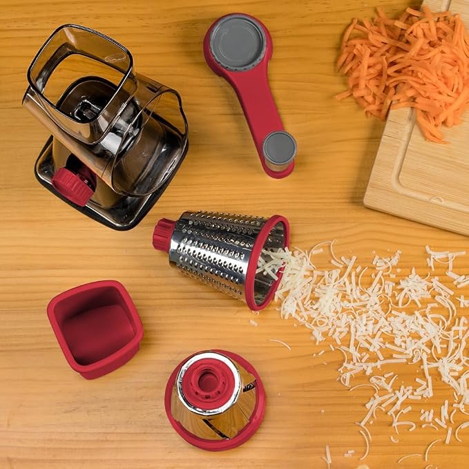 Rotary Cheese Grater Hand Crank Transparent - Shredder Slicer Grinder 3 Stainless Steel Blades, Stable Suction, Labor-Saving Handle, Safe Kitchen Tool for Cheese, Vegetable, Nuts, Chocolate