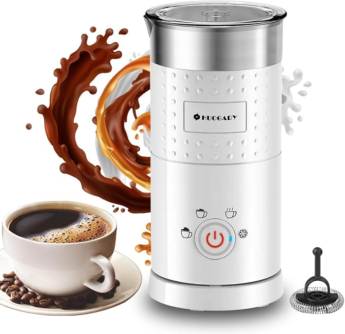 4 in 1 Milk Frother，Electric Milk Frother and Steamer 300ml，Fast Frothing | Stainless Steel Inner,Automatic Hot& Cold Foam Maker and Milk Warmer For Latte, Cappuccinos, Macchiato（White）