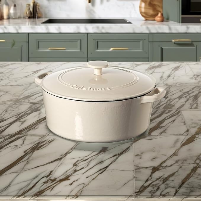 Cuisinart Chef's Classic Enameled Cast Iron Dutch Oven with Lid, Porcelain Enameled Interior, Oven Safe, Induction Compatible, 7-Quart, Round, Cream