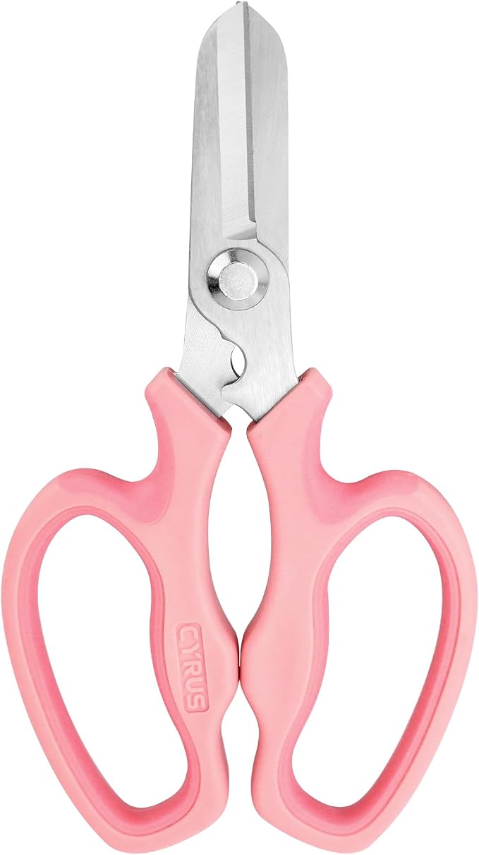 7.5 Inch Pink Straight Blade Floral Pruning Shears Built-In Thorn Remover