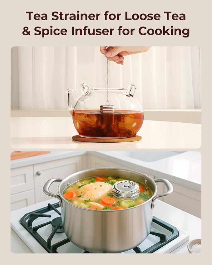2 Pack Reinmoson Large Tea Infuser for Loose Tea & Spice Ball for Cooking | 304 Stainless Steel Extra Fine Mesh Large Tea Strainer, 2.1” x 2.9” Loose Leaf Tea Steeper for Black Tea, Rooibos, etc