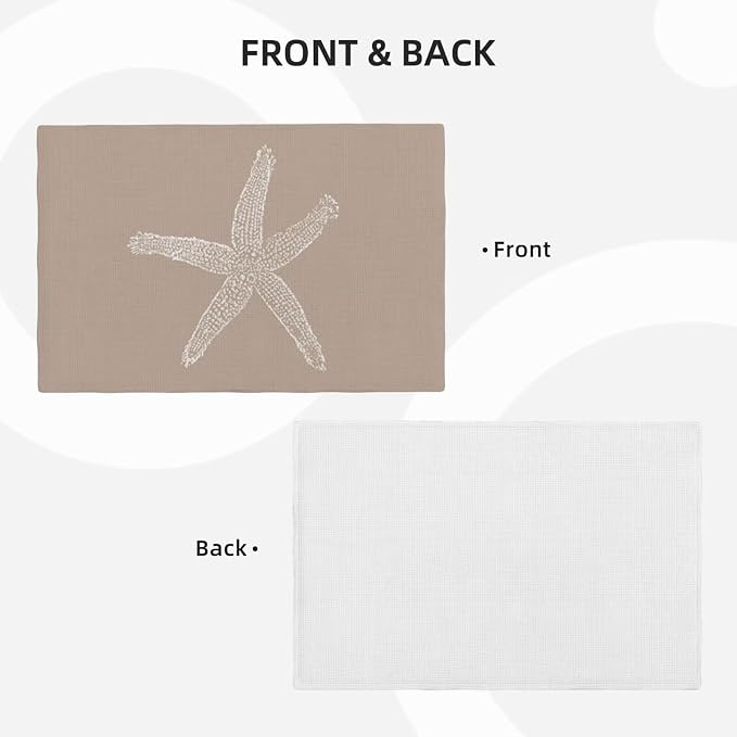 Summer Coastal Placemats Set of 4, Beach Theme Ocean Brown Tan Starfish Decorative Table Mat 12 x 18 Inch Heat Resistant Non Slip Line Fabric Nautical Place mat for Dining Table