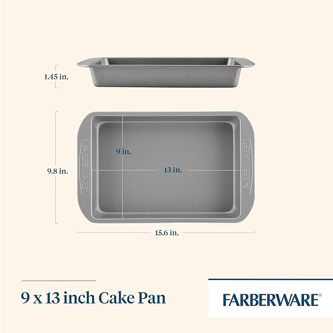 Farberware Nonstick 9x13 Baking Pan - Warp-Resistant Brownie Cake Pan | Lasagna Pan, Sheet Cake, Baking Dish, PFAS-Free, Dishwasher Safe, Oven Safe to 450F, Even Heating, Easy Release, Gray