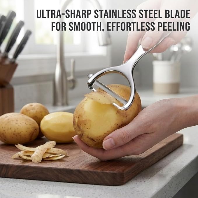 Vegetable Peeler for Kitchen with 2 Orange Citrus Peelers 1 Brush | Ultra Sharp Stainless Steel Swivel Blade,Non-Slip Left Hand Friendly, Easy Peeling for Potatoes, Carrots, Apples and Fruits