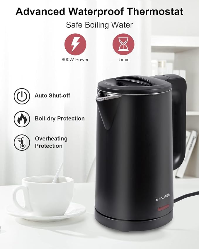 0.8L Electric Kettle Stainless Steel, 800 Watts Small Electric Kettle 27 Ounce Fast Boil Auto Shut-off, Portable Water Boiler for Small Kitchen, Business Trip and More