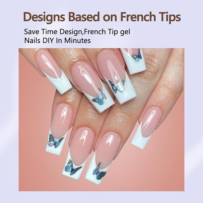 Misssix 240Pcs French Tip Press on Nails Long Square Gel Fake Nails Brown | No Need to File 3 in 1 Tips Pre-lasting, White French Nail Tips for Nail Art DIY 15 Sizes