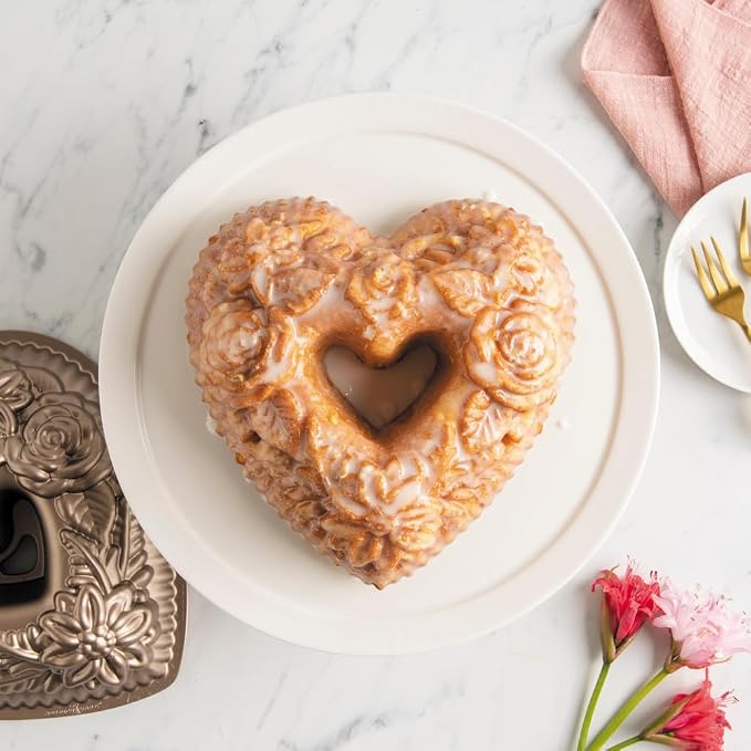 Nordic Ware Wildflower Heart Bundt, 6 Cup, Toffee