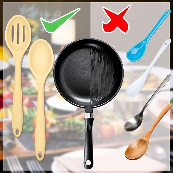 ELANE 8 Pcs Silicone Cooking Spoons Set,Mixing Spoons for Cooking Spoons for Nonstick Cookware Silicone Serving Spoons,Mixing Spoons for Cooking (Yellow)