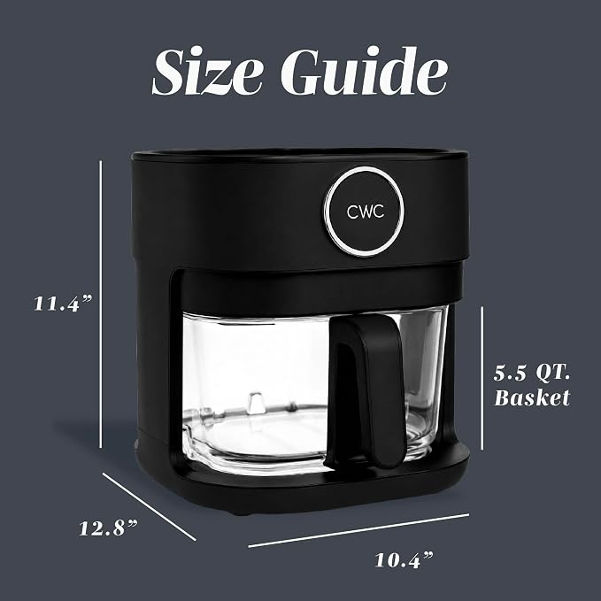 COOK WITH COLOR 1400W 5.5Qt Digital Kitchen Air Fryer with Glass Basket, 8 Presets Healthy Cooking Options, Bake, Fry, Reheat, 60-Min Timer, Adjustable Temperature Control 175°F–400°F, Black