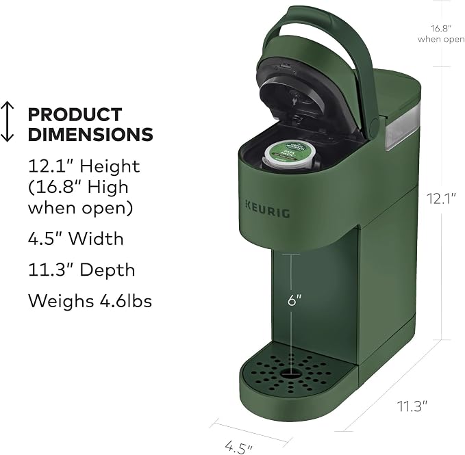 Keurig K-Mini Single Serve K-Cup Pod Coffee Maker, 6 to 12oz Brew size, with Cord Storage, Perfect for Small Spaces, Evergreen | Cord Storage, Small Spaces, Evergreen