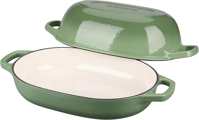 EDGING CASTING Enameled Cast Iron Oval Dutch Oven Pot with Lid, Dutch Oven for Sourdough Bread Baking, Bread Oven, Bread Dutch Oven, Oval Bread Pan, 7qt, Pistachio Green