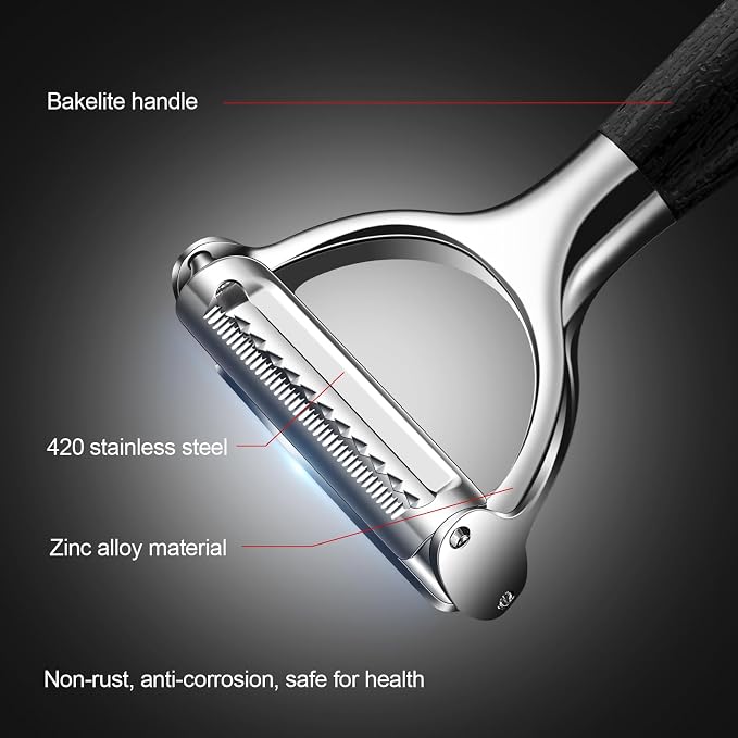 2-in-1 Julienne Peeler Vegetable Peeler for Kitchen | Versatility:Peeling and Shredding, Great for home cooks looking to make vegetable noodles, salad toppings or garnishes