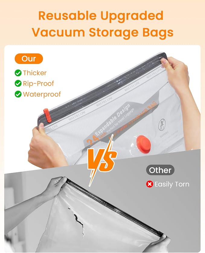 Vacuum Seal Bags for Clothing Travel with Rechargeable Cordless Pump, 18 Pack Compression Space Saver Bags for Packing, Luggage and Seasonal Storage