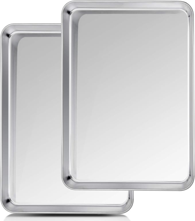 TeamFar Baking Sheet, 20" x 14" x 1" Stainless Steel Cookie Sheet Pans | 2 Piece Half Sheet Baking Pan Bakeware Set, Heavy Duty & Thick Gauge, Non Toxic & Healthy, Mirror Finish & Dishwasher Safe