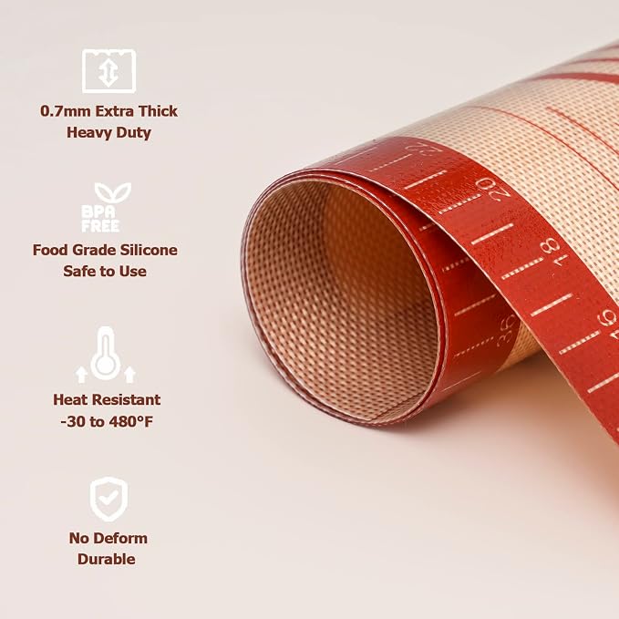 Sapid Thick Silicone Pastry Mat Baking Dough Rolling Extra Large 20" x 28" | Non-slip with Measurements for Non-stick Dough Rolling, Pie Crust, Kneading Mats, Countertop, Placement Mats (Red)