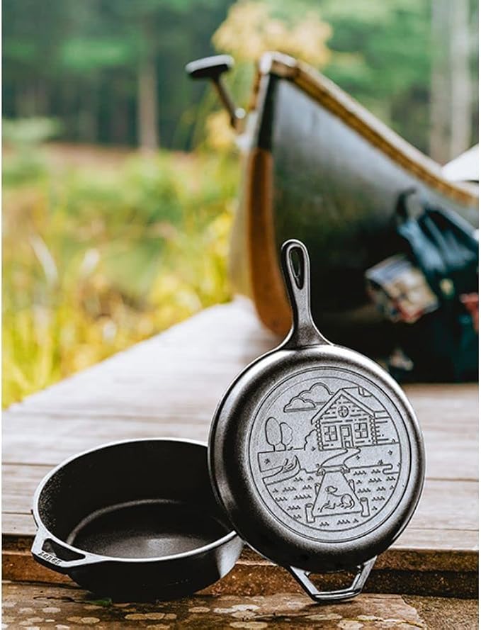 Lodge Wanderlust Cabin Cast Iron Combo Cooker - Seasoned 2-Piece Dutch Oven & Skillet Set - Convertible Lid for Versatile Indoor & Outdoor Cooking - 3.2 Quart