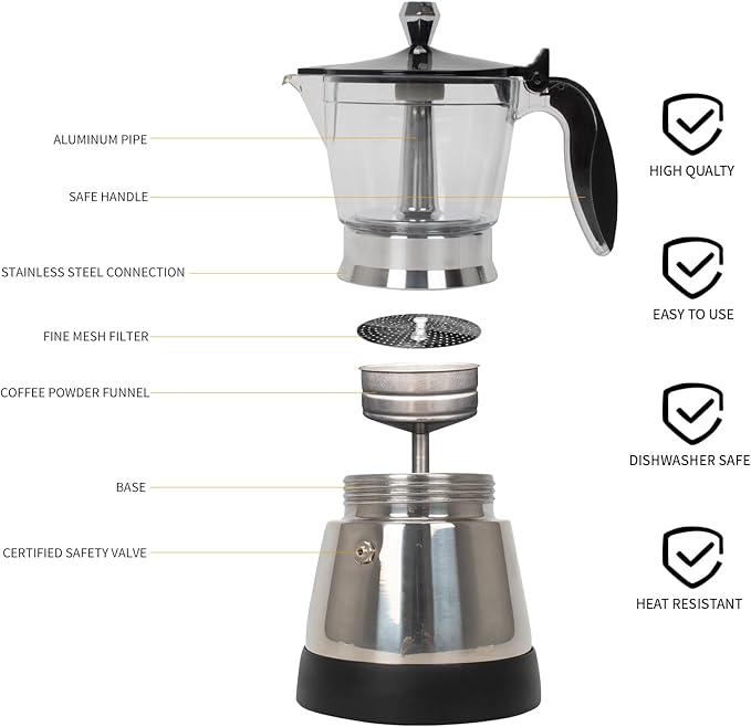 LAOION Cafeteras Electricas Modernas Moka Pot, Coffee Espresso Machine | 6 Cup Cuban Coffee Maker with Detachable Base & Overheat Protection, Greca Electrica De Cafe Gift for Travel