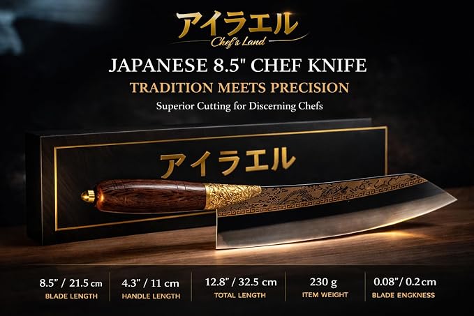 Dragon Engraved Chef Knife – Unique Gift for Men, Chefs & Collectors | 8.5" Razor-Sharp Japanese-Style Kitchen Knife, Mirror-Polished Stainless Steel Blade, Rosewood Handle & Premium Gift Box