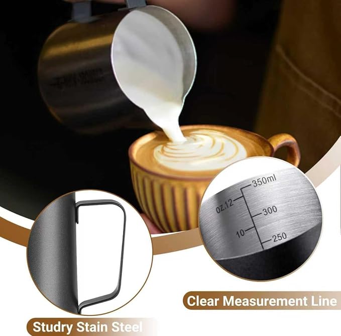 Milk Frothing Pitcher, 350ml/600ml (12oz/20oz) Milk Frother Cup Stainless Steel Jug Steaming Pitcher, Milk Coffee Cappuccino Latte Art Barista Steam Pitchers Milk Jug Cup with Decorating Pen