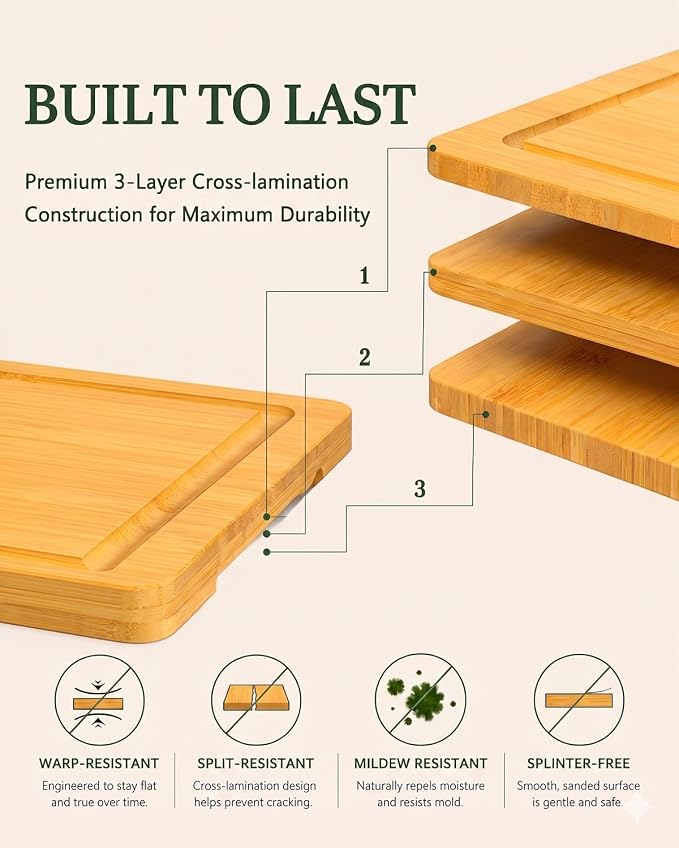 Cutting Board for Kitchen,Wooden Cutting Boards for Meal Prep,18" x 12" XL Carbonized Bamboo Cutting Board for Small Kitchen,Apartment,Meat,Vegetables,Fruit and Daily Cooking