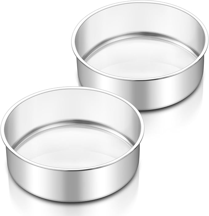 TeamFar 6 Inch Cake Pan, 2 Pcs Stainless Steel Round Tier Cake Pan Set | for Baking Steaming Serving, Fit in Oven Pot Air Fryer, Healthy & Heavy Duty, Mirror Finish & Easy Clean, Dishwasher Safe