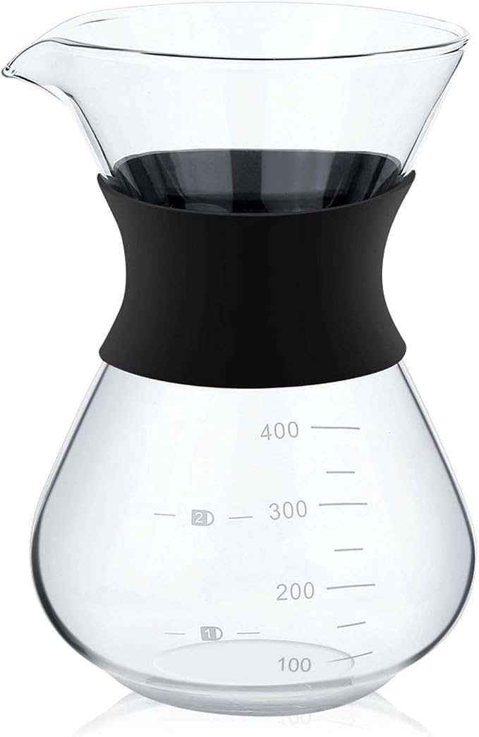 Joyzan Pour Over Coffee Maker, High-Heat Paperless Glass Drip Dripper 400ML | Brewer Carafe with Reusable Stainless Steel Filter Scale Line Paperless Removable Portable Pot Set Clear Camping Hiking