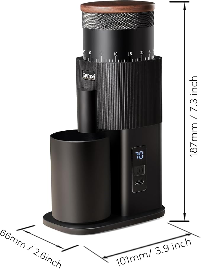 Portable Electric Burr Coffee Grinder,Wirsh Geimori T38 with 3600mAh Battery& Stepless Adjustment for Espresso,Pour Over,French Press, Single Dose, Fast USB-C Charging,Travel & Home Use,Black