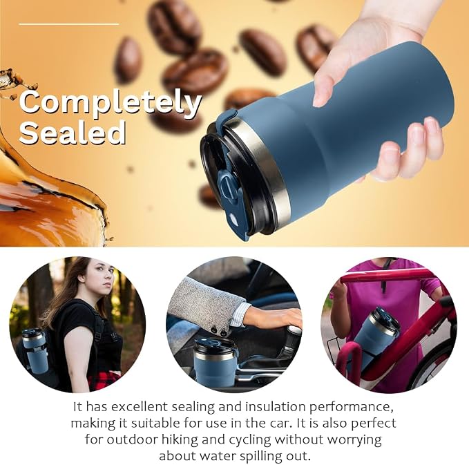 SPLMIFA Travel Coffee Mugs Leak-Proof, Reusable Coffee Cups with Lids, Stainless Steel Vacuum Insulated Coffee Tumblers, Thermal Insulation Cups for Men and Women Hot & Cold Drinks(4th-Blue, 16OZ)