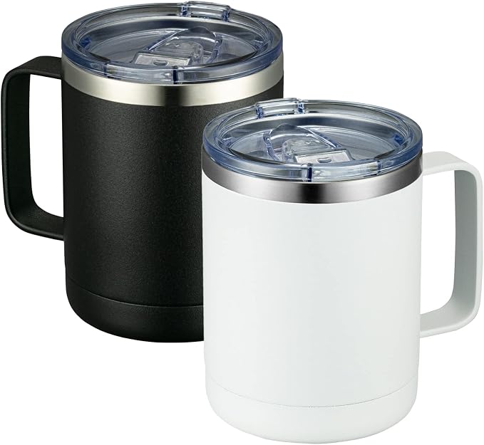 MEWAY 12oz Coffee Mug With Handle 2 Pack Bulk,Stainless Steel Insulated Travel Tumblers With Sliding Lid,Double Wall Vacuum Camping Cup for Hot & Cold Drinks Tea (Mix,Set of 2)