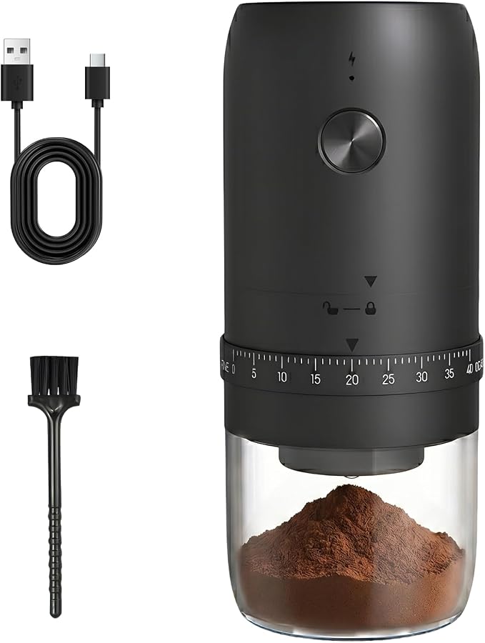 Electric Coffee Grinder, Portable Coffee Bean Grinder with Conical Ceramic Burr, USB-C Rechargeable Espresso Grinder with Adjustable Coarseness & Auto Shut-Off, Grinder for Travel Camping Office Home