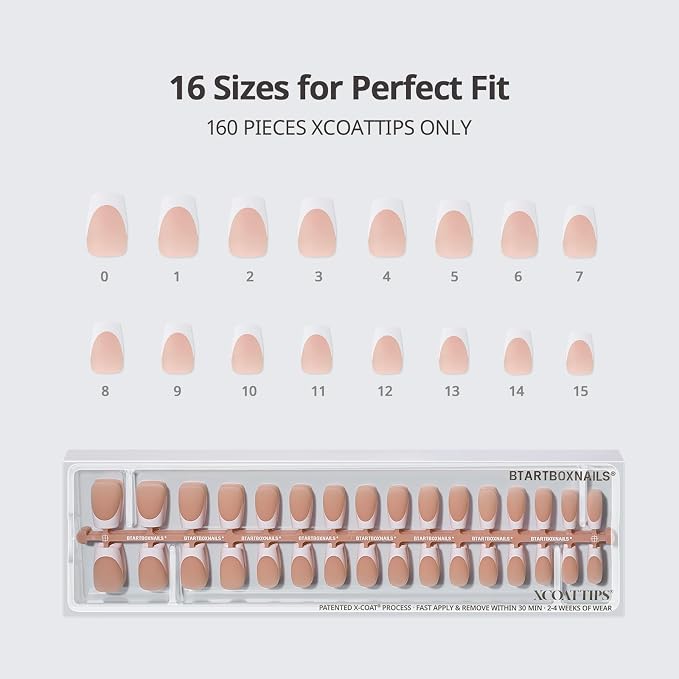 BTArtboxnails XCOATTIPS White French Tip Press On Nails, S Coffin, Peach | Lamp-Curable, 4-Week Wear, Natural Nail Look, Salon Quality Value at Home, Easy-to-Apply for Beginners, 160ct Nail Tips Only
