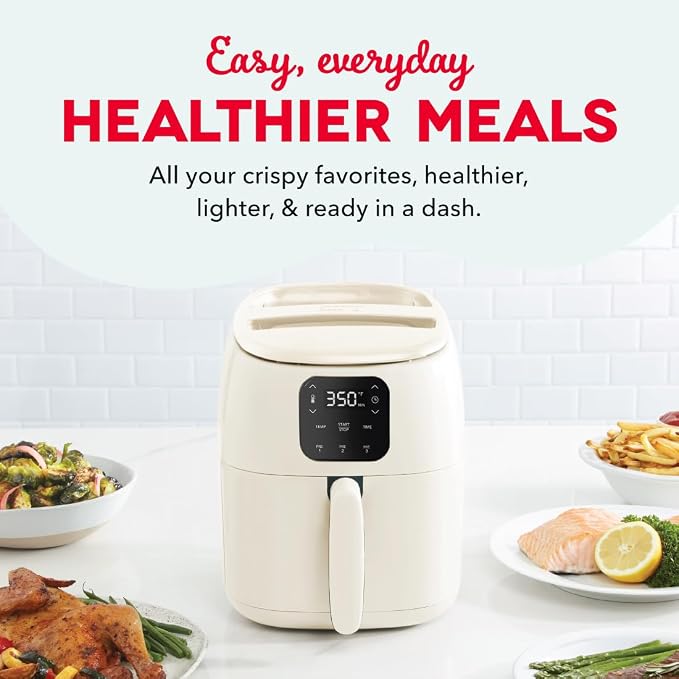 Dash Tasti-Crisp Digital Air Fryer, 2.6 Quart, Cream | Small Compact Basket Style Air Fryer for One or Two People, Auto Shut Off, Adjustable Temperature, Dishwasher Safe Parts