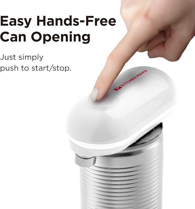 Kitchen Mama Mini Electric Can Opener Smooth Edge, White | Opens Can with One Press, Ultra-Compact Portable, Hands-Free Cordless, Safe for Seniors with Arthritis