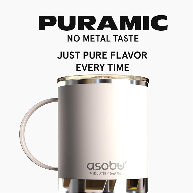 asobu Ultimate Ceramic Travel Mug, 12oz Insulated Stainless Steel Coffee Cup with Handle & Splash-Resistant Lid, Ceramic Lined for Pure Taste, BPA-Free, Double-Wall Vacuum for Hot Drinks
