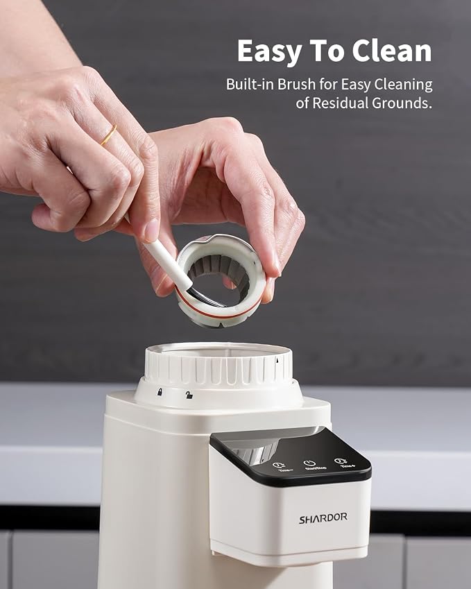 SHARDOR Conical Burr Coffee Bean Grinder, Anti-Static, 48 Settings, White | Electric Grinding for Home Use, LCD Touchscreen, Precision Timer, Detachable Parts, Low Speed, 150W Motor, 9.7 oz Hopper