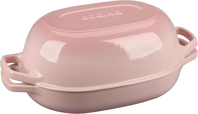 EDGING CASTING Enameled Cast Iron Oval Dutch Oven Pot with Lid, Dutch Oven for Sourdough Bread Baking, Bread Oven, Bread Dutch Oven, Oval Bread Pan, 7qt, Pink