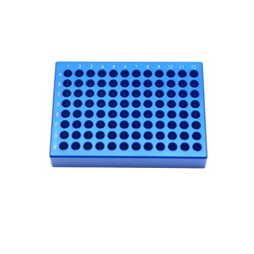 1 Pcs Aluminum Cooler Cooling Block PCR Test Tube Rack for 0.1/0.2mL | 6mm Diameter 96-well for PCR/Microcentrifuge Tubes; Enzymes, RNA, Reagents, and Temp-sensitive Samples in Cold Prep (Blue)