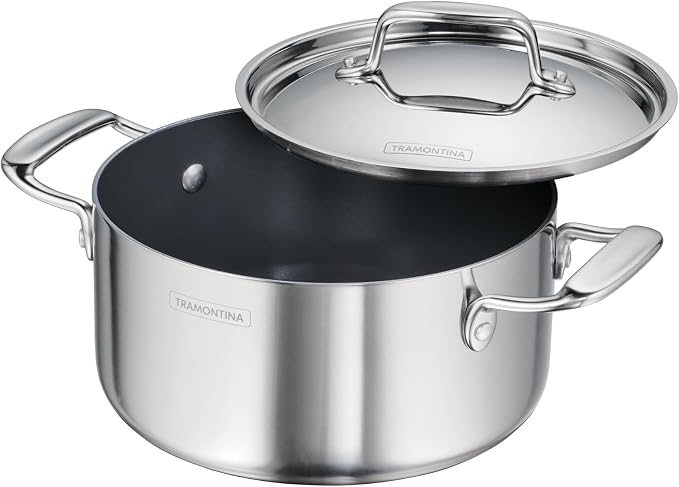 Tramontina Utsava Tri-Ply Clad Stainless Steel 3.25-Qt Casserole with Lid | Ceramic Non Stick Interior, Induction-Ready Small Dutch Oven Pot