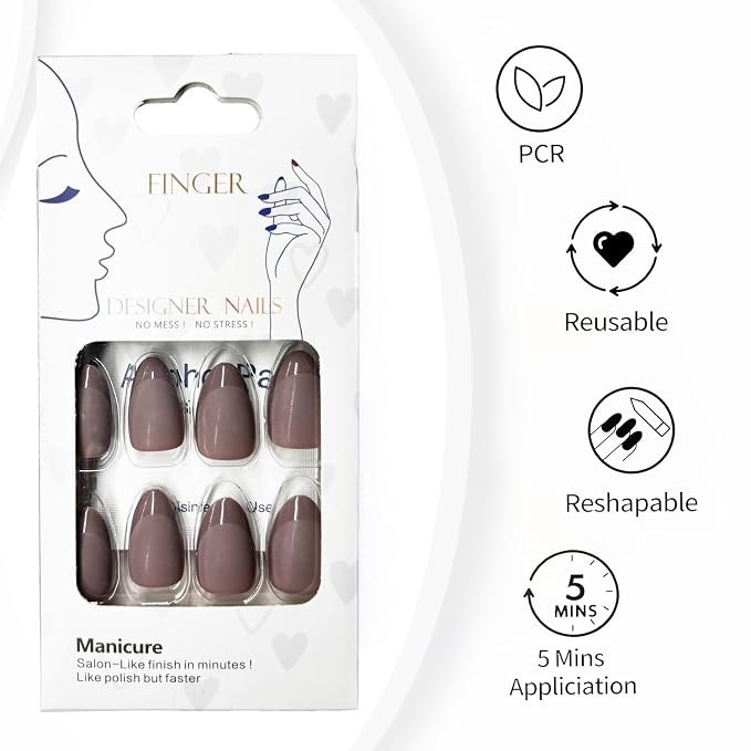 Press On Nails,Brown,Short Almond,Glossy French Tips With Matte | Salon-Quality Natural Nails, 10-Minute Easy Daily Application,2+ Weeks Wear, Fast Removal, 16 Sizes, All-in-One Complete Kit
